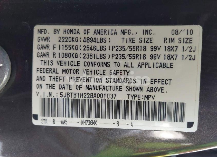 Photo 9 of 2011 Acura Rdx (VIN 5J8TB1H22BA001037)