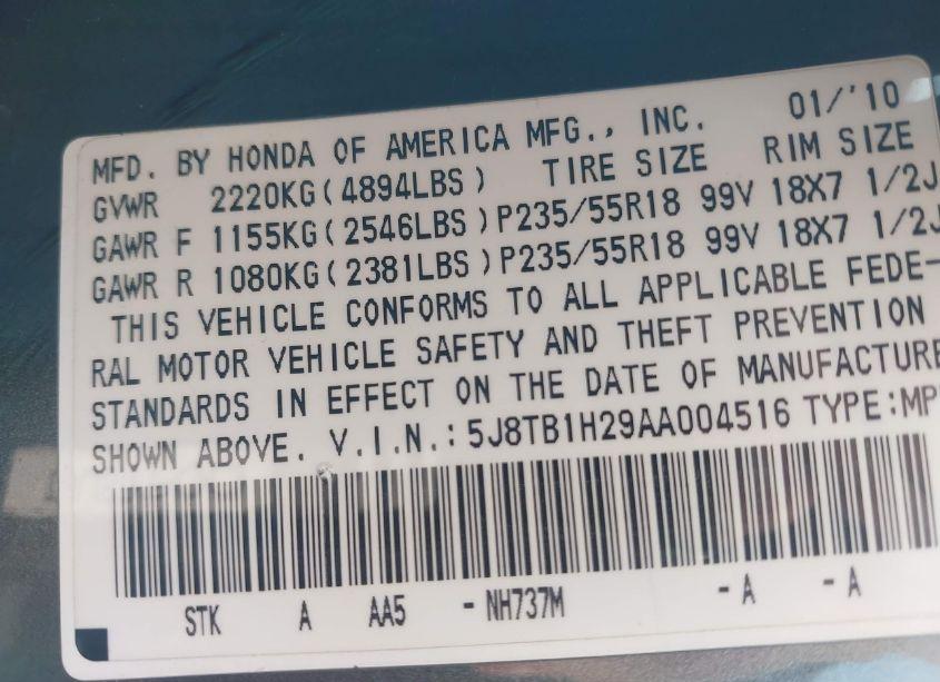 Photo 9 of 2010 Acura Rdx (VIN 5J8TB1H29AA004516)