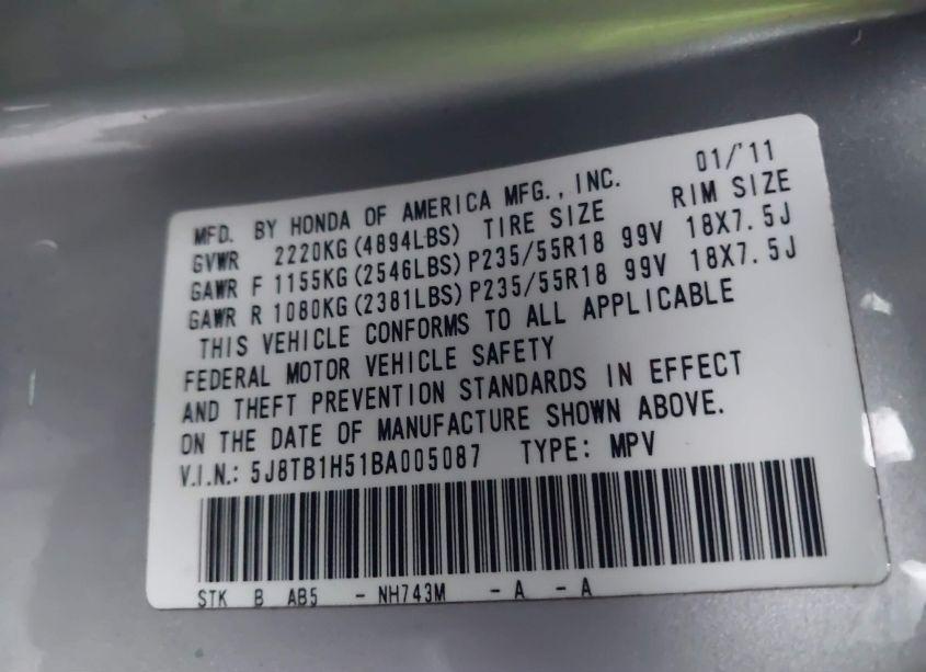 Photo 9 of 2011 Acura Rdx (VIN 5J8TB1H51BA005087)