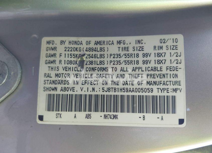 Photo 9 of 2010 Acura Rdx (VIN 5J8TB1H59AA005059)