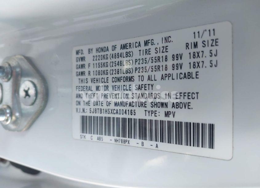 Photo 9 of 2012 Acura Rdx (VIN 5J8TB1H5XCA004165)