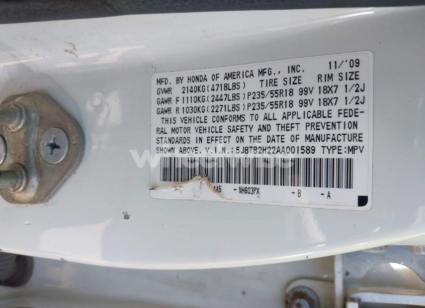 Photo 9 of 2010 Acura Rdx (VIN 5J8TB2H22AA001589)