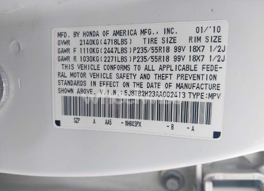 Photo 9 of 2010 Acura Rdx (VIN 5J8TB2H23AA002413)