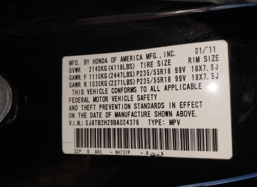 Photo 9 of 2011 Acura Rdx (VIN 5J8TB2H29BA004376)