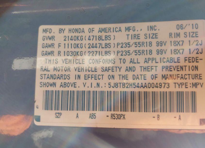Photo 9 of 2010 Acura Rdx TECH PKG (VIN 5J8TB2H54AA004973)