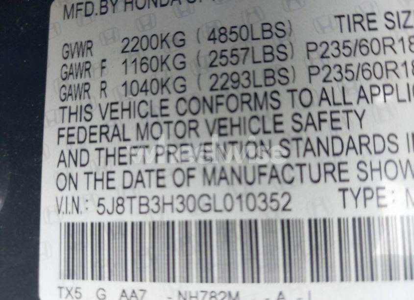 Photo 9 of 2016 Acura Rdx ACURAWATCH PLUS PKG (VIN 5J8TB3H30GL010352)