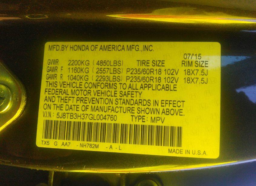 Photo 9 of 2016 Acura Rdx ACURAWATCH PLUS PKG (VIN 5J8TB3H37GL004760)