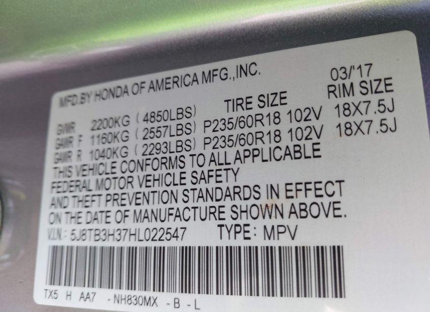 Photo 9 of 2017 Acura Rdx ACURAWATCH PLUS PACKAGE (VIN 5J8TB3H37HL022547)