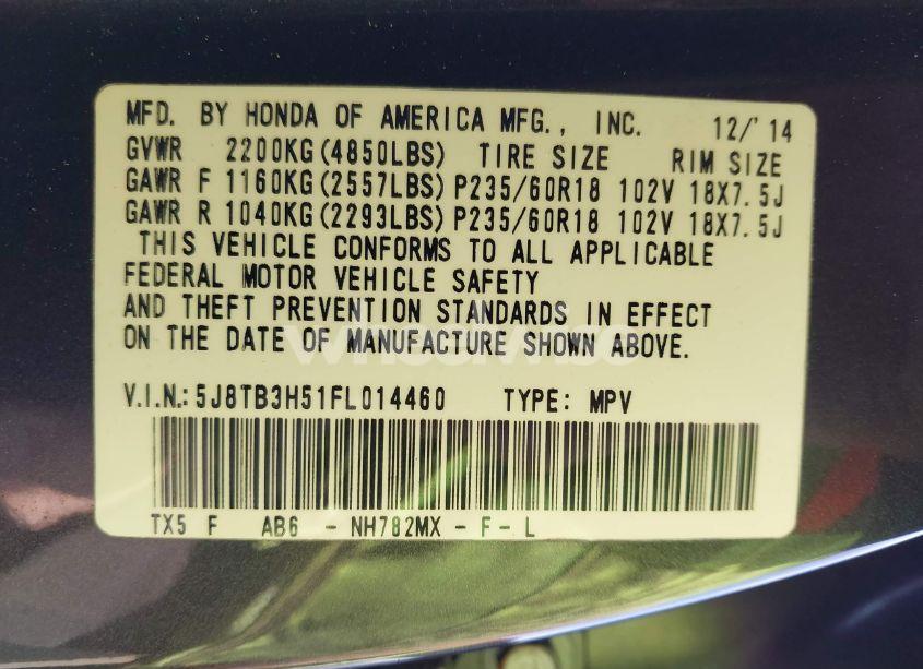 Photo 9 of 2015 Acura Rdx (VIN 5J8TB3H51FL014460)