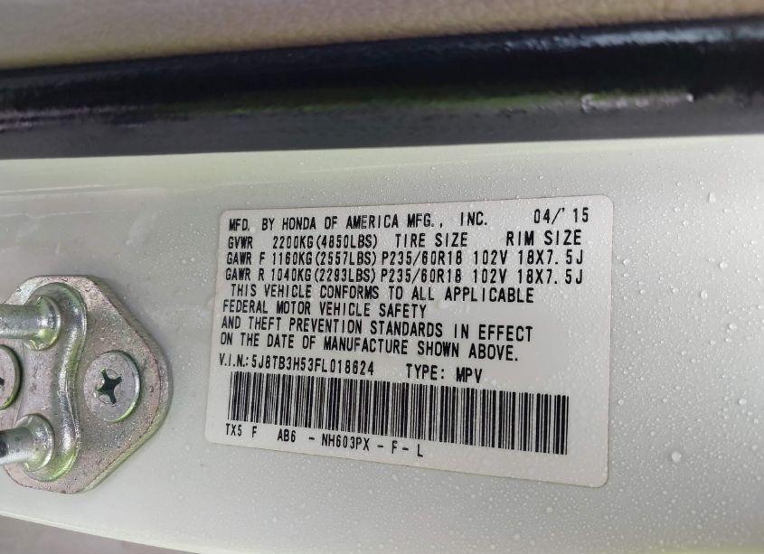 Photo 9 of 2015 Acura Rdx (VIN 5J8TB3H53FL018624)