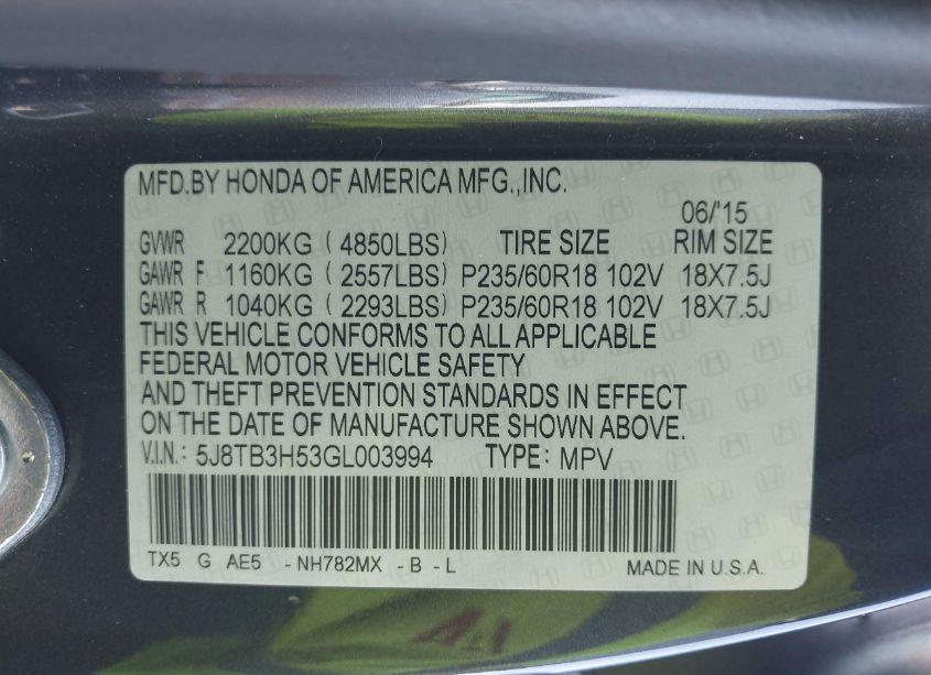 Photo 9 of 2016 Acura Rdx TECHNOLOGY ACURAWATCH PLUS PACKAGES/TECHNOLOGY PACKAGE (VIN 5J8TB3H53GL003994)