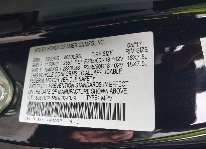 Photo 9 of 2017 Acura Rdx TECHNOLOGY ACURAWATCH PLUS PACKAGES/W/TECHNOLOGY PACKAGE (VIN 5J8TB3H58HL024339)