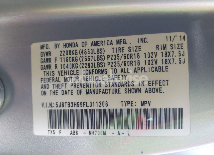 Photo 9 of 2015 Acura Rdx (VIN 5J8TB3H59FL011208)