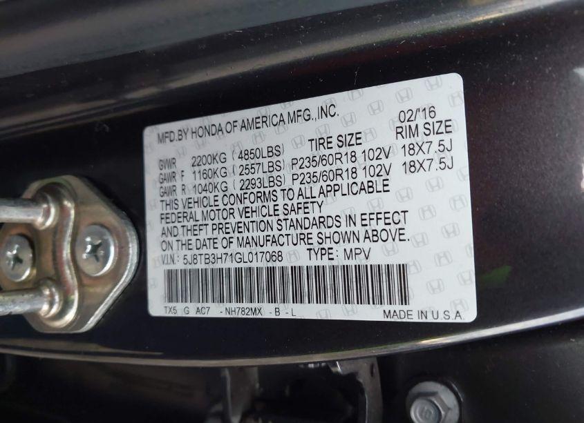 Photo 9 of 2016 Acura Rdx ADVANCE PACKAGE (VIN 5J8TB3H71GL017068)