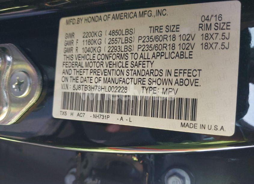 Photo 9 of 2017 Acura Rdx ADVANCE PACKAGE (VIN 5J8TB3H78HL002228)