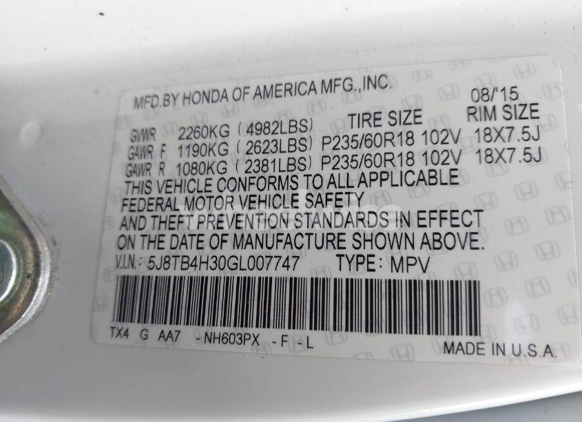 Photo 9 of 2016 Acura Rdx ACURAWATCH PLUS PACKAGE (VIN 5J8TB4H30GL007747)