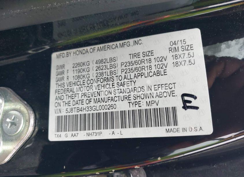 Photo 9 of 2016 Acura Rdx ACURAWATCH PLUS PACKAGE (VIN 5J8TB4H33GL000260)