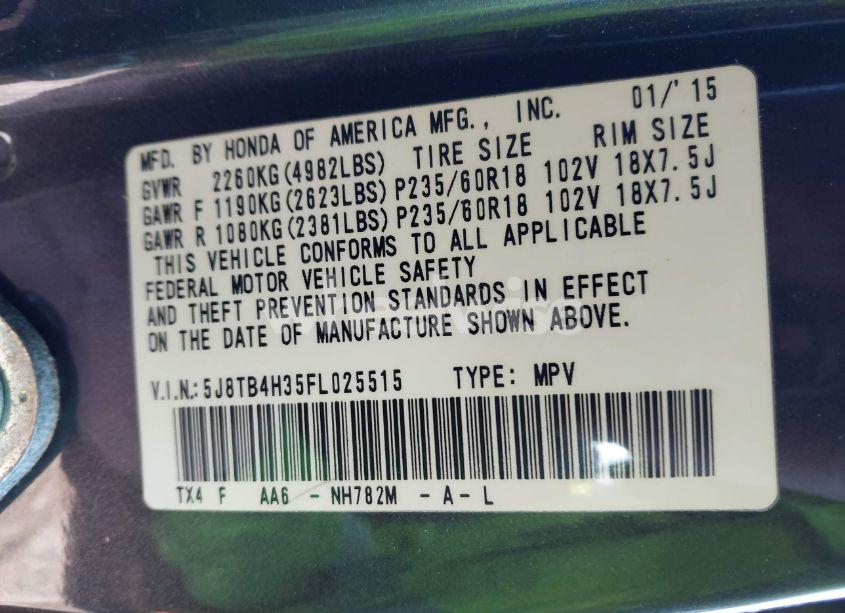 Photo 9 of 2015 Acura Rdx (VIN 5J8TB4H35FL025515)