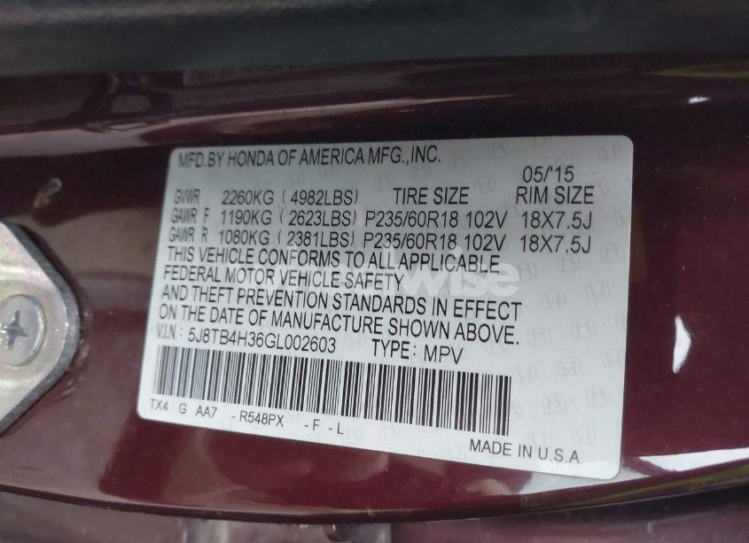 Photo 9 of 2016 Acura Rdx ACURAWATCH PLUS PACKAGE (VIN 5J8TB4H36GL002603)