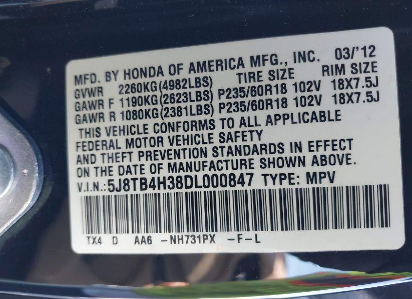 Photo 9 of 2013 Acura Rdx (VIN 5J8TB4H38DL000847)