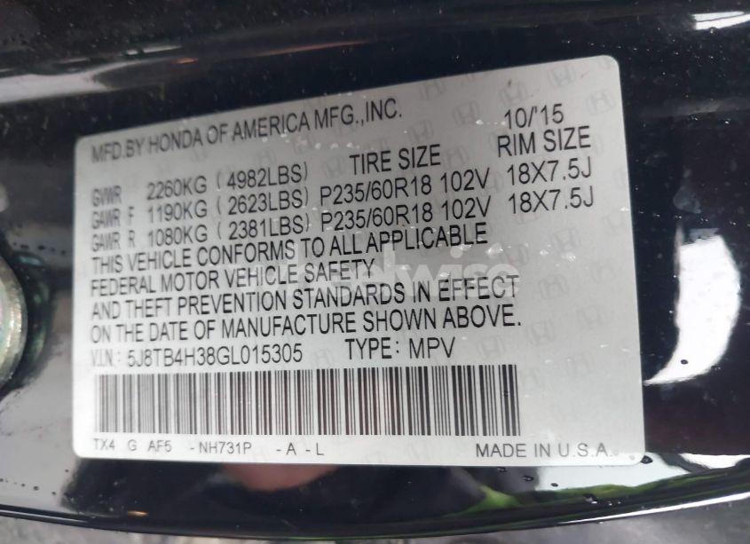 Photo 9 of 2016 Acura Rdx ACURAWATCH PLUS PACKAGE (VIN 5J8TB4H38GL015305)