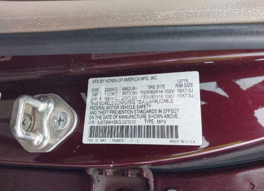 Photo 9 of 2016 Acura Rdx ACURAWATCH PLUS PACKAGE (VIN 5J8TB4H38GL021010)