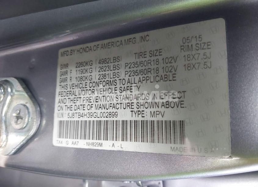 Photo 9 of 2016 Acura Rdx ACURAWATCH PLUS PACKAGE (VIN 5J8TB4H39GL002899)