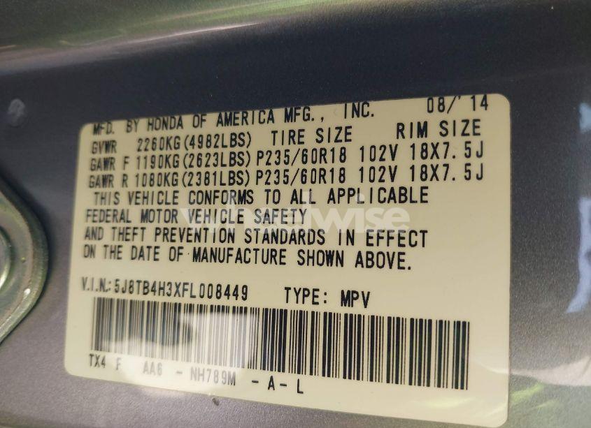 Photo 9 of 2015 Acura Rdx (VIN 5J8TB4H3XFL008449)