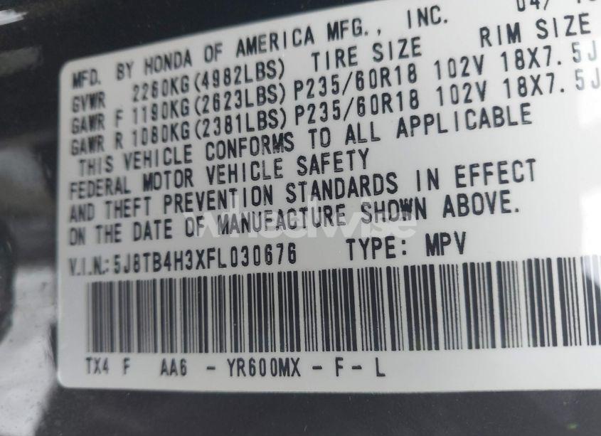 Photo 9 of 2015 Acura Rdx (VIN 5J8TB4H3XFL030676)