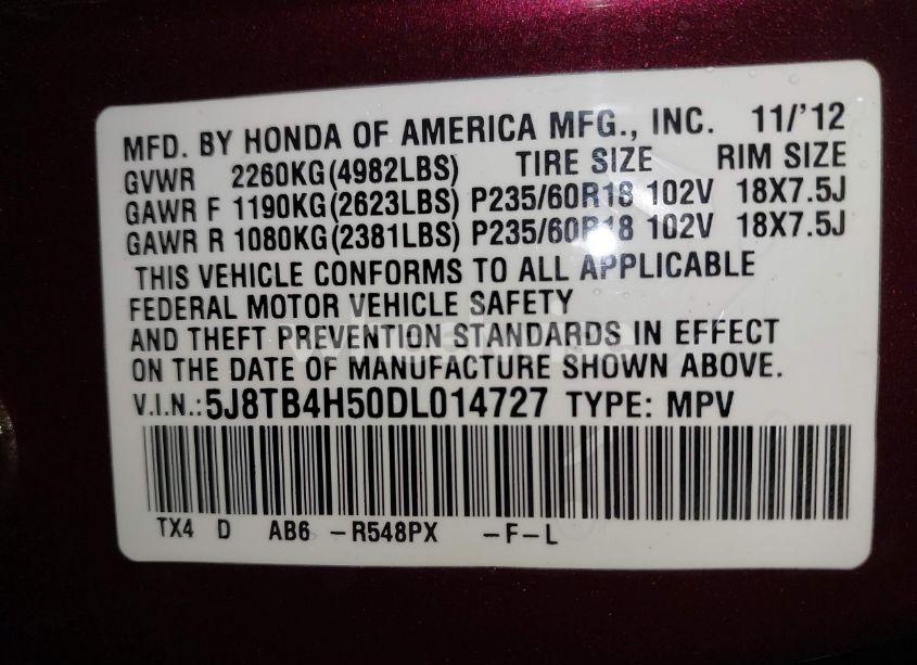 Photo 9 of 2013 Acura Rdx (VIN 5J8TB4H50DL014727)