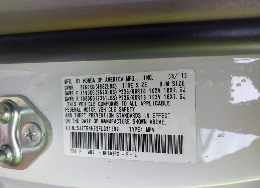 Photo 9 of 2015 Acura Rdx (VIN 5J8TB4H52FL031399)