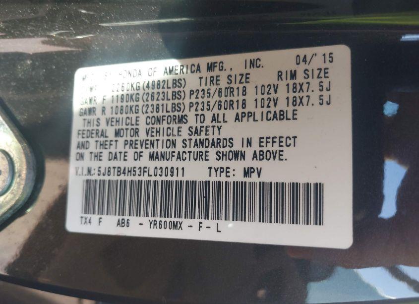 Photo 9 of 2015 Acura Rdx (VIN 5J8TB4H53FL030911)