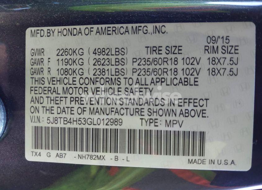 Photo 9 of 2016 Acura Rdx TECHNOLOGY ACURAWATCH PLUS PACKAGES/TECHNOLOGY PACKAGE (VIN 5J8TB4H53GL012989)