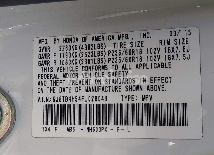 Photo 9 of 2015 Acura Rdx N/A (VIN 5J8TB4H54FL028049)