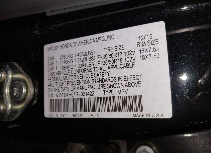 Photo 9 of 2016 Acura Rdx TECHNOLOGY ACURAWATCH PLUS PACKAGES/TECHNOLOGY PACKAGE (VIN 5J8TB4H57GL021422)