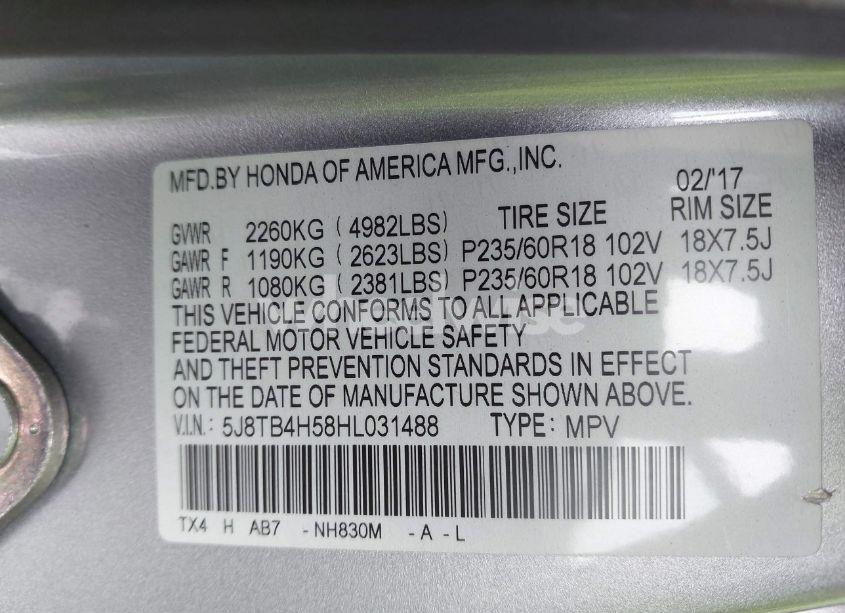 Photo 9 of 2017 Acura Rdx TECHNOLOGY ACURAWATCH PLUS PACKAGES/W/TECHNOLOGY PACKAGE (VIN 5J8TB4H58HL031488)