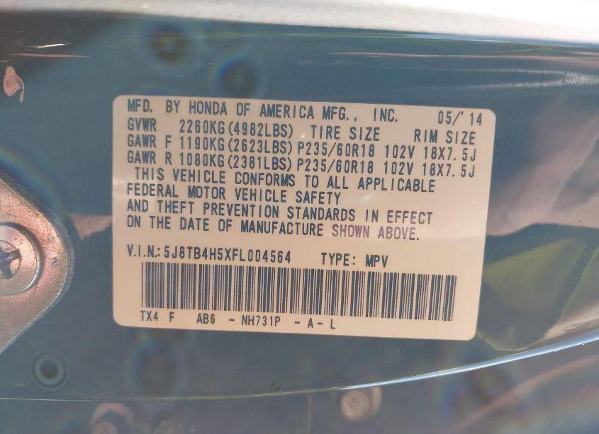 Photo 9 of 2015 Acura Rdx (VIN 5J8TB4H5XFL004564)