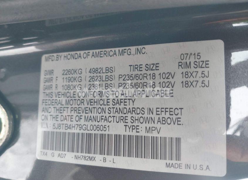 Photo 9 of 2016 Acura Rdx ADVANCE PACKAGE (VIN 5J8TB4H79GL006051)