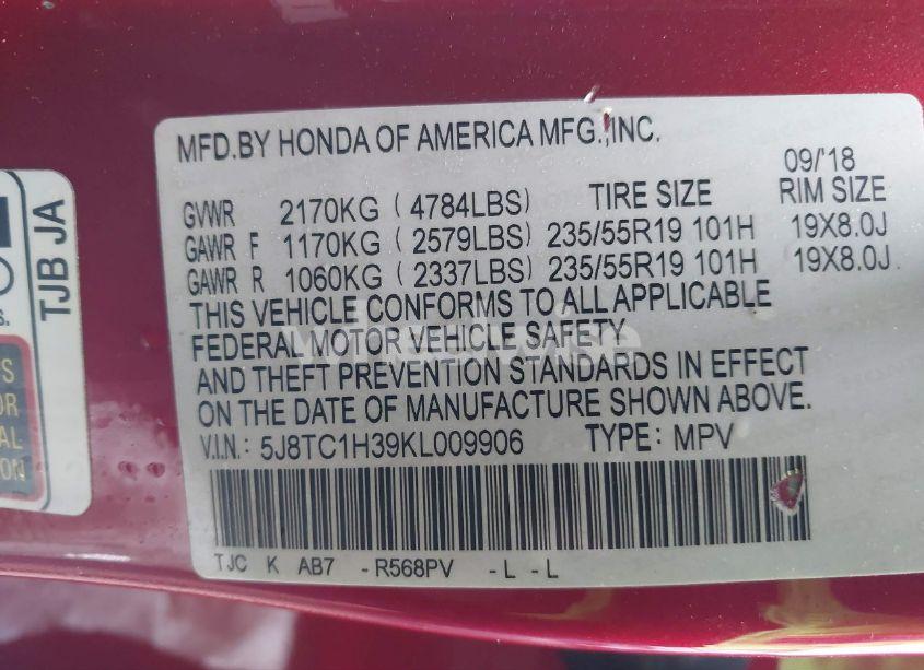 Photo 9 of 2019 Acura Rdx STANDARD (VIN 5J8TC1H39KL009906)