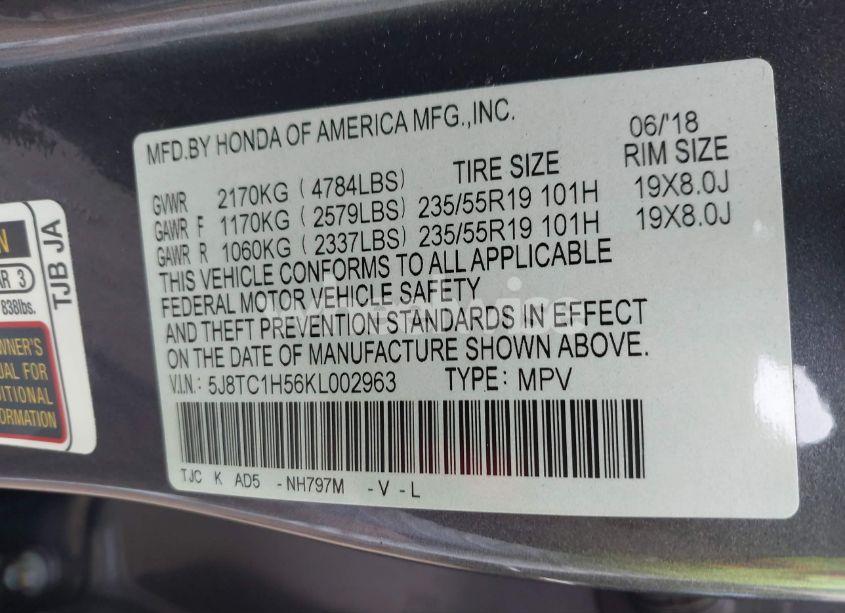 Photo 9 of 2019 Acura Rdx TECHNOLOGY PACKAGE (VIN 5J8TC1H56KL002963)