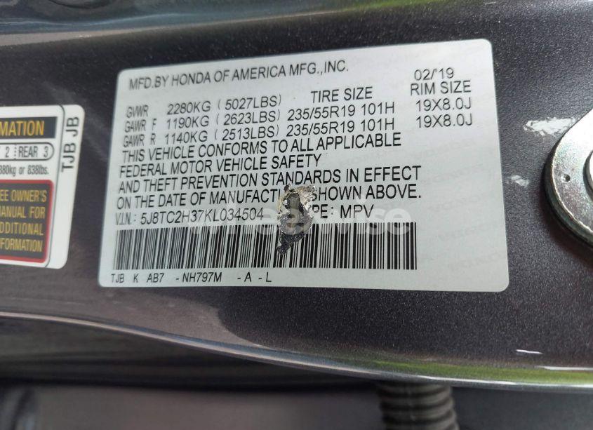 Photo 9 of 2019 Acura Rdx STANDARD (VIN 5J8TC2H37KL034504)
