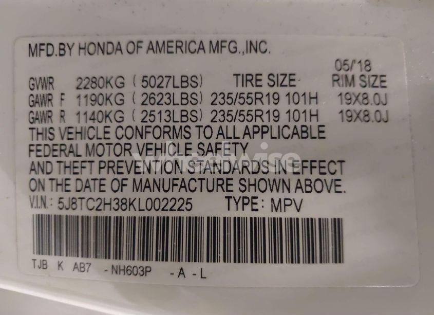 Photo 9 of 2019 Acura Rdx STANDARD (VIN 5J8TC2H38KL002225)