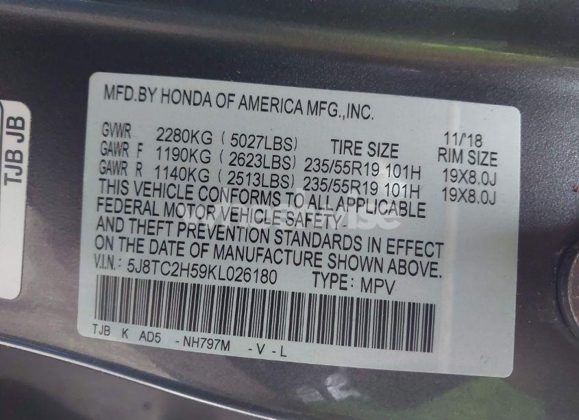 Photo 9 of 2019 Acura Rdx TECHNOLOGY PACKAGE (VIN 5J8TC2H59KL026180)