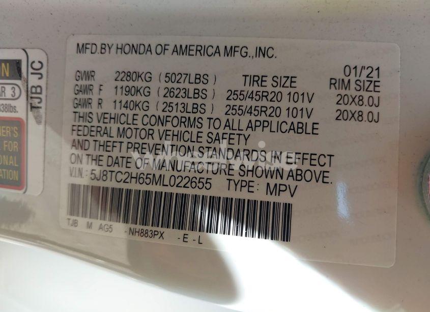 Photo 9 of 2021 Acura Rdx A-SPEC PACKAGE (VIN 5J8TC2H65ML022655)