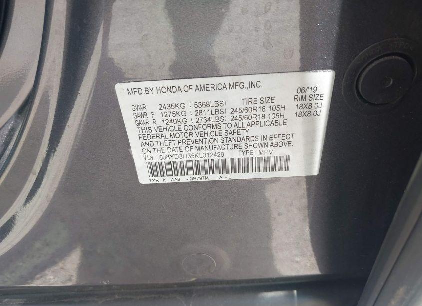 Photo 9 of 2019 Acura Mdx STANDARD (VIN 5J8YD3H35KL012428)