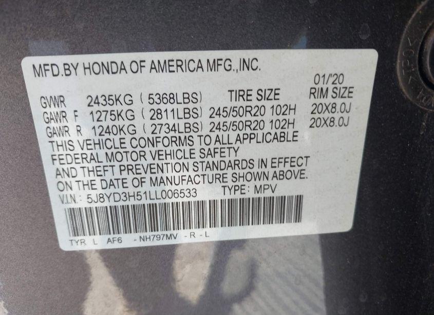 Photo 9 of 2020 Acura Mdx TECHNOLOGY PACKAGE (VIN 5J8YD3H51LL006533)