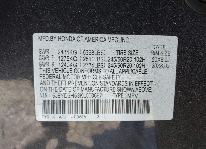 Photo 9 of 2019 Acura Mdx TECH PKG (VIN 5J8YD3H53KL000697)