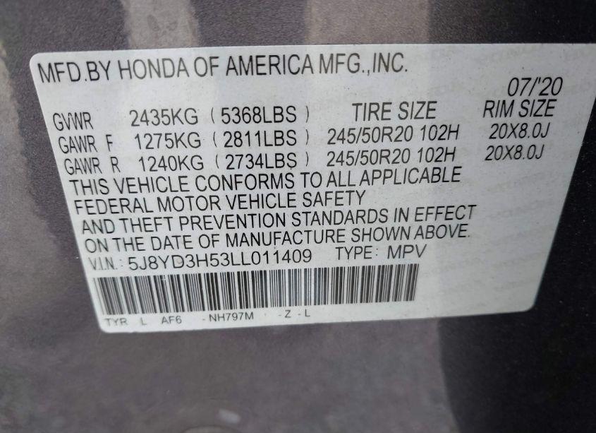 Photo 9 of 2020 Acura Mdx TECHNOLOGY PACKAGE (VIN 5J8YD3H53LL011409)
