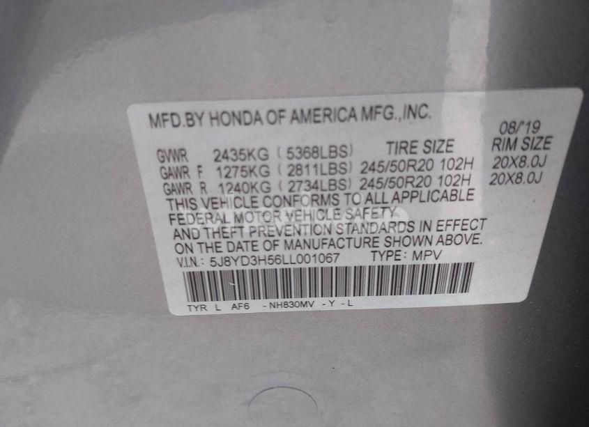 Photo 9 of 2020 Acura Mdx TECHNOLOGY PACKAGE (VIN 5J8YD3H56LL001067)