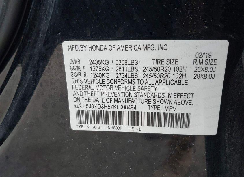 Photo 9 of 2019 Acura Mdx TECHNOLOGY (VIN 5J8YD3H57KL008494)